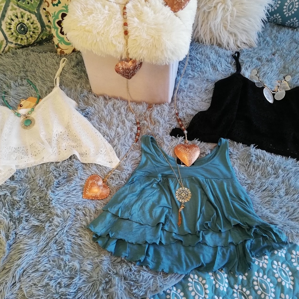 Tiered ruffled & Crochet Crop Tops